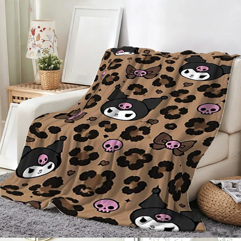 Leopard Print Cartoon Skull Blanket Soft Flannel Throw Blanket for Home Sofa Bed Living Room Decor