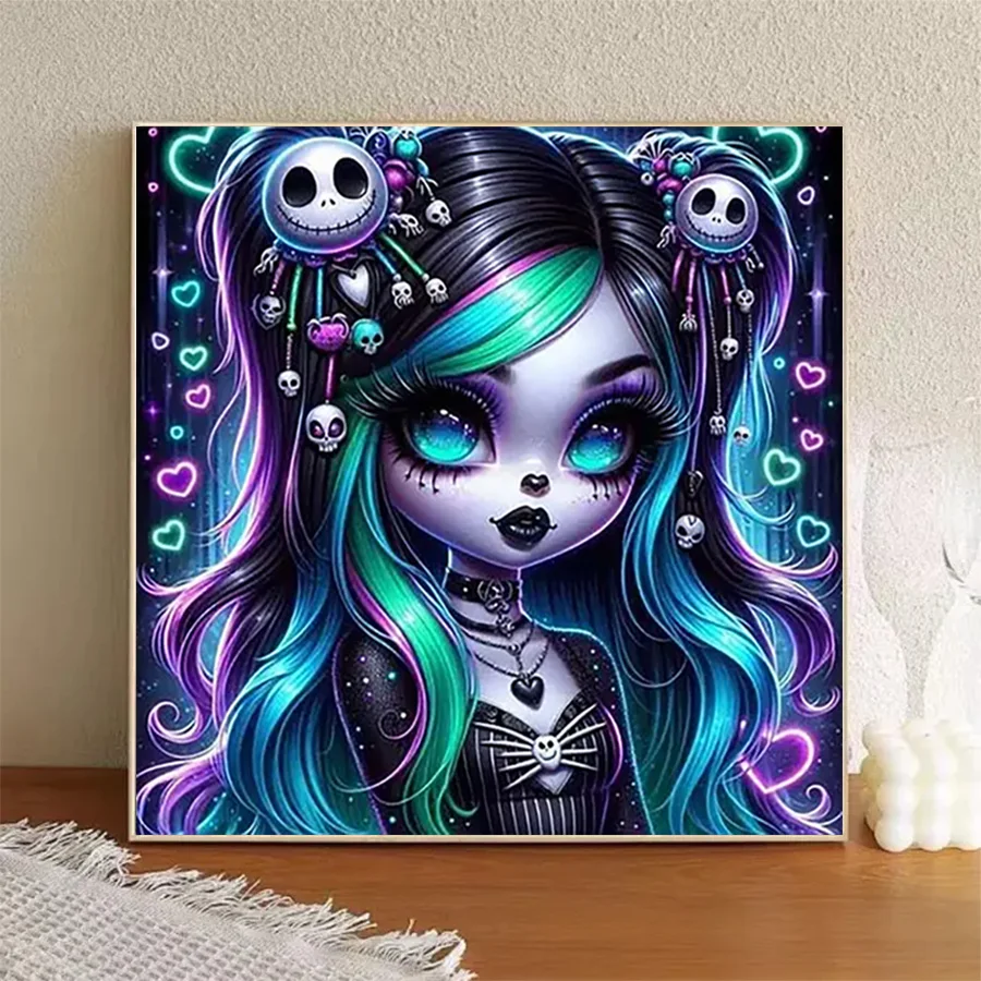 1 piece - 5D-DIY - Flocking cloth - Special drill - Diamond painting set - Skull girl - Mosaic - Diamond art