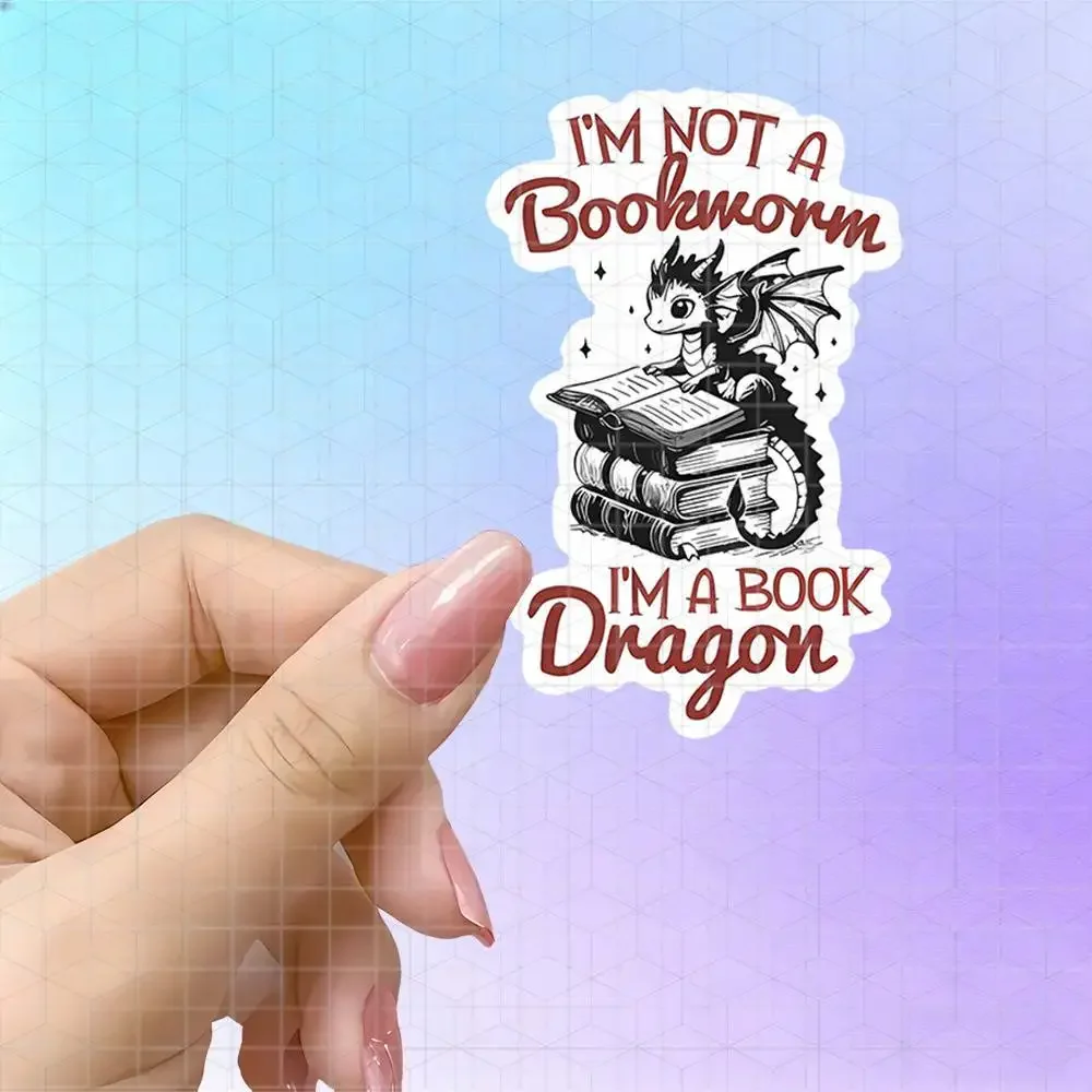 I'm Not A Bookworm I'm A Book Dragon Fantasy Vinyl Sticker Cute Dragon Decal For Notebook Book Spine Book