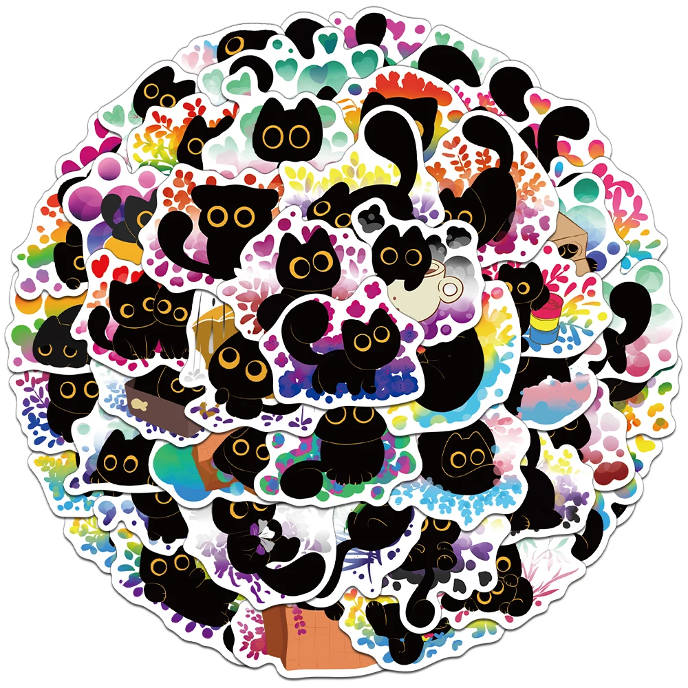 50PCS Creative Pride Black Cat Cute Stickers Envelope Sealing Stickers Decorative Phone Cases Water Cups Desktop Stickers