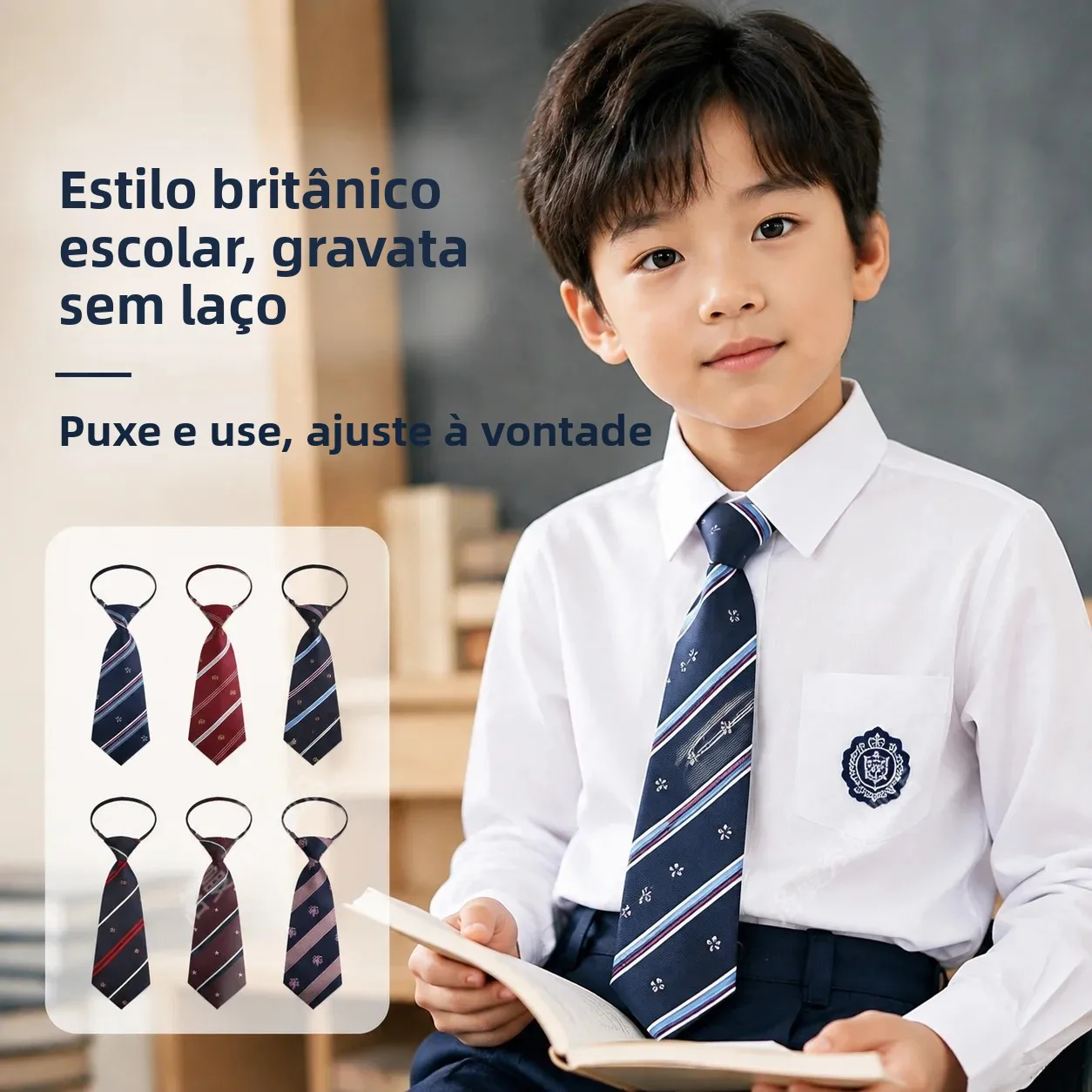 gravata-curta-infantil-para-meninos-acessorio-especial-sem-no-para-uniforme-escolar-facil-de-usar-tecido-listrado-colecao
