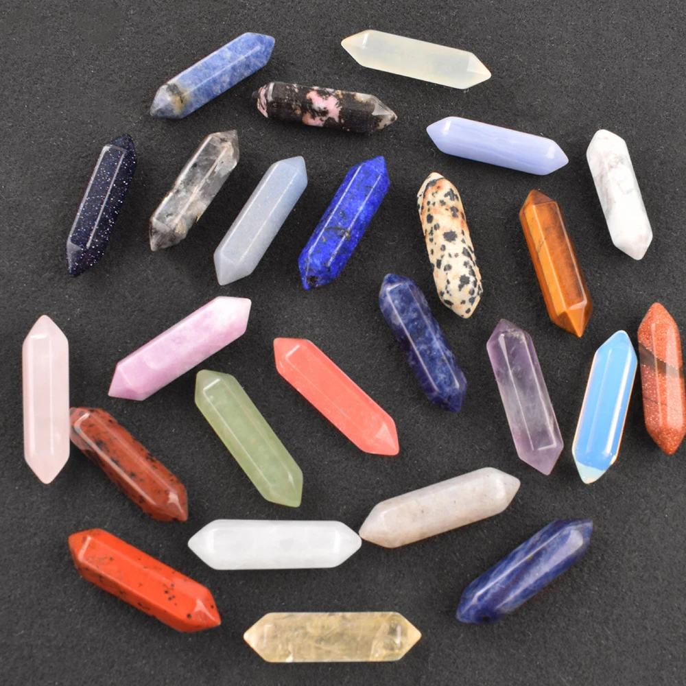 AE90  33x8mm Double-pointed Hexagonal Natural Crystal Wand for DIY Jewelry Making Pendant Crafts and Other Handmade Accessories