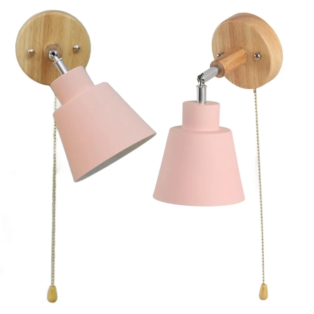 Space Saving Adjustable Wall Lamp Macaron Pink Lampshade Sconce With Pull Chain Switch AC 85-265V Wall Light Bedroom