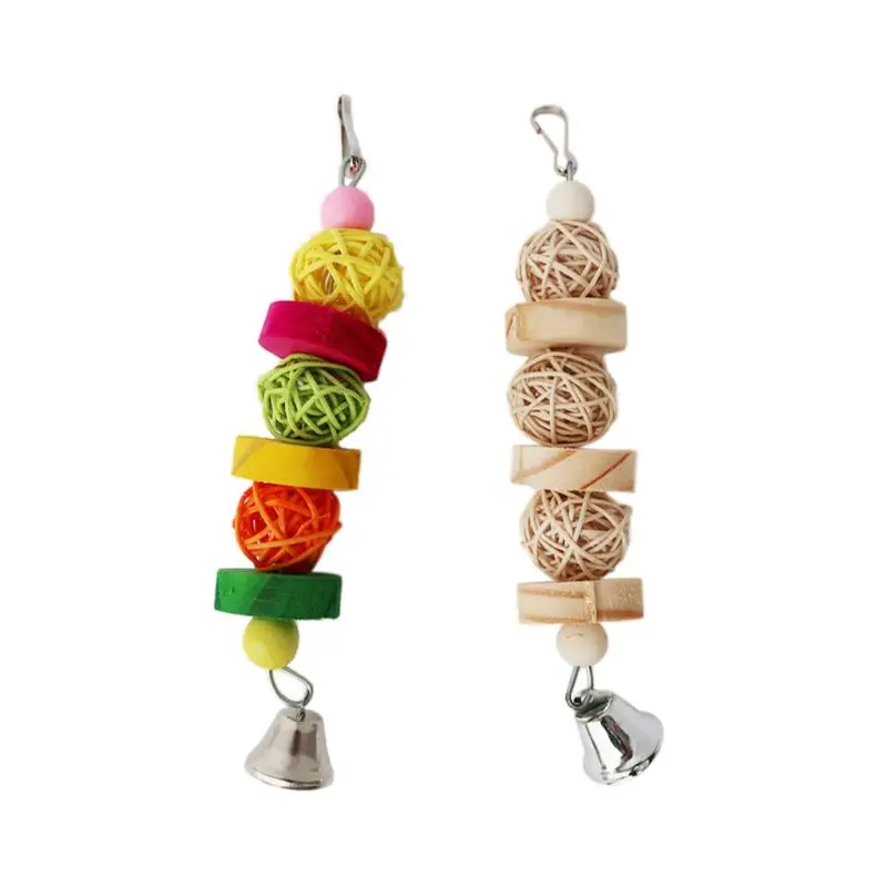 Bird Chew Toy Natural Blocks Rattan Ball Parrot Entertainment for Parakeet Cockatiel Lovebird Mini Macaw