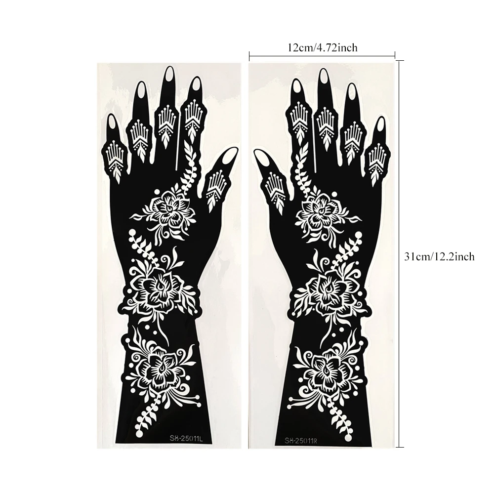 2 Stück Henna-Schablonen für Handblumen-Tattoos, Vorlagen für Frauen, Henna-Tattoo-Schablonen, Mehndi-Malwerkzeuge für Festival-Körperkunst – Detail 4