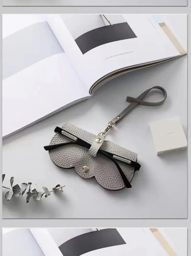 Weiche Leder-Sonnenbrillentasche Tragbare Anti-Kompressions-Brillenhülle mit Handschlaufe & Clip Brillenaufbewahrungsbeutel für Unisex – Detail 14