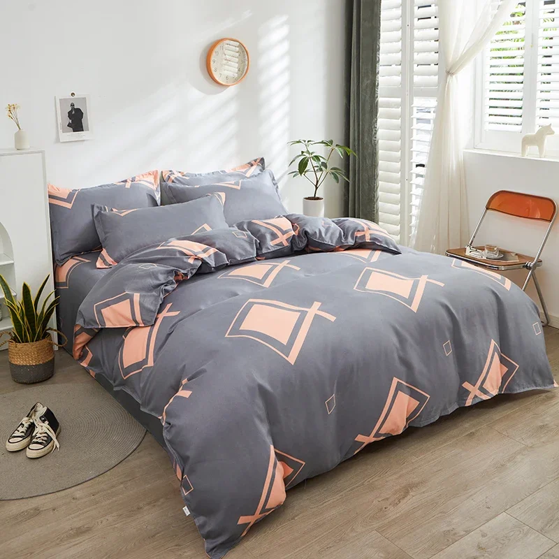 Geometric Abstract Duvet Cover Set, Squares Striped Rhombus Comforter Covers Modern Decorative 3 Piece Reversible Bedding Set