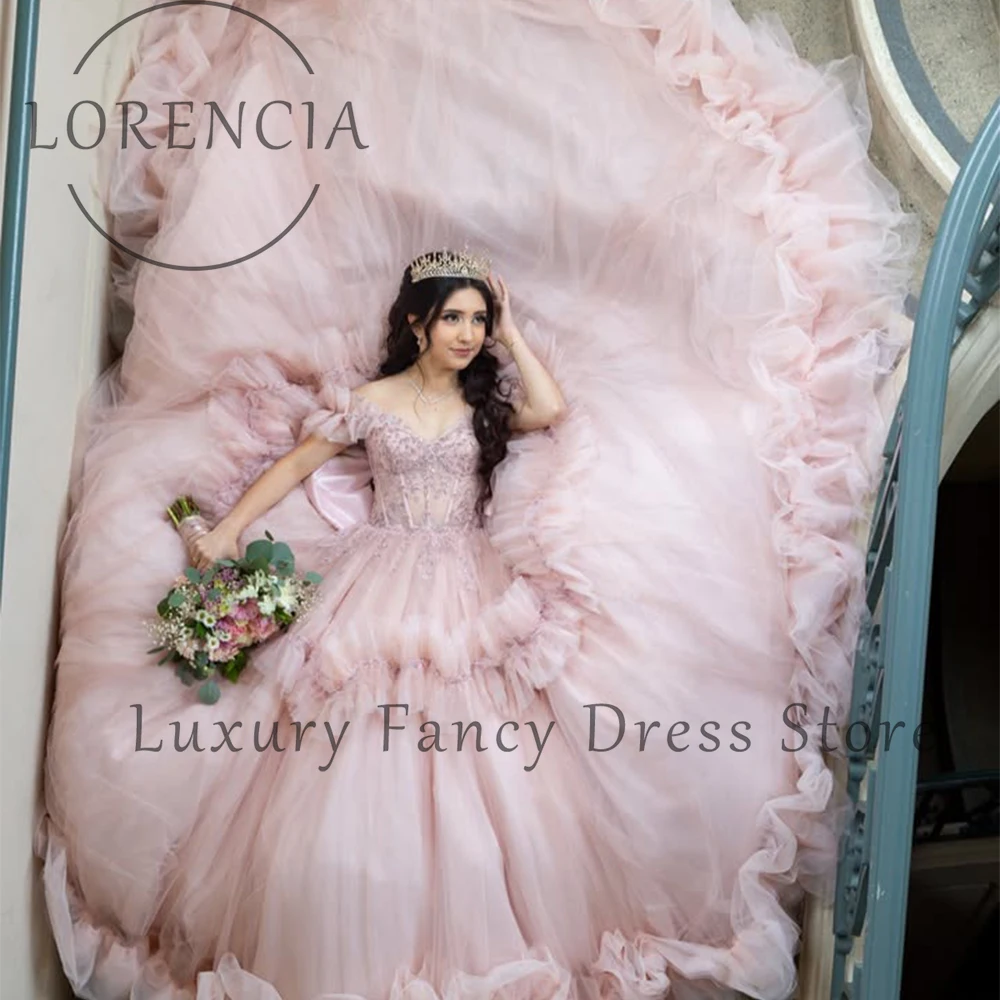 Princesse Tulle volants Quinceanera robes chérie douce 16 anniversaire robes de bal personnalisé épaules nues vestidos de 15 años