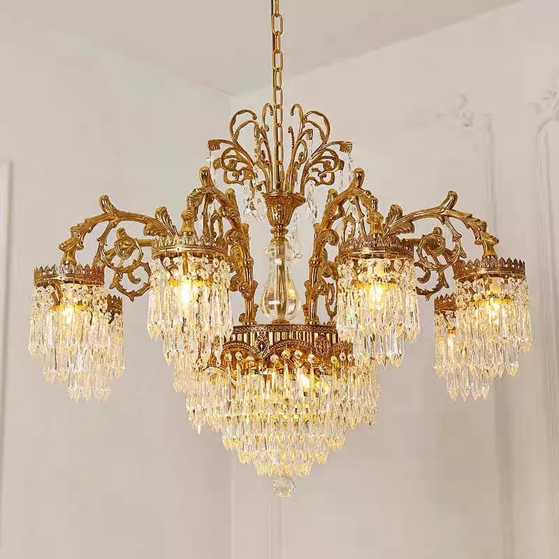 

Victorian Solid Brass Pendant Lamp Dining Kitchen Living Room Light Fixtures European Hanging Crystal Raindrop Chandelier