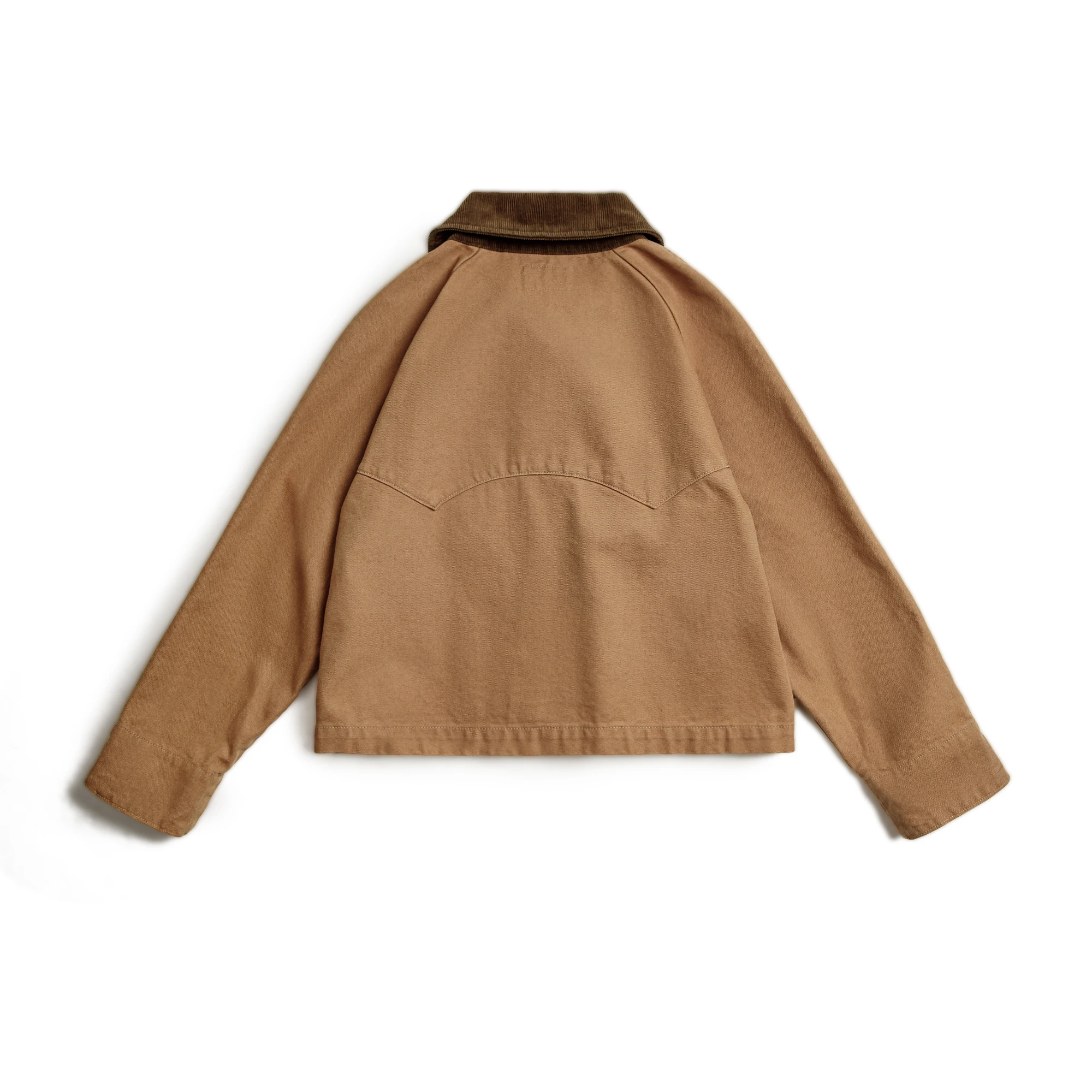 Maden Women\'s  Retro Khaki Corduroy Collar Barn Jacket Heavyweight Canvas Outerwear Loose Fit Casual Coat for Autumn Tops