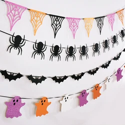 Halloween Hanging Garland Bat Ghosts Spider Pattern Paper Banner Happy Halloween Decorations Home Supplies