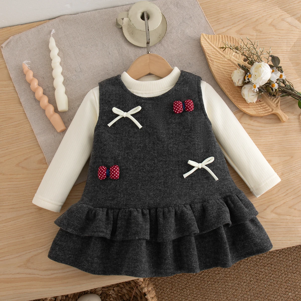 Winter New Christmas Party Baby Girl Red Two-Piece Thick And Warm Children'S Clothing (9 Months -4 Years Old)