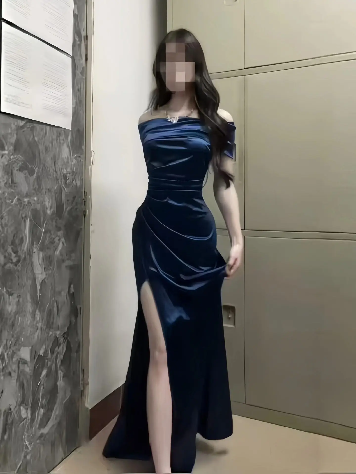 Elegant Long One-Shoulder Blue Dress for Women High-Waisted Slim-Fit Evening Gown Perfect for Parties Weddings And Performances