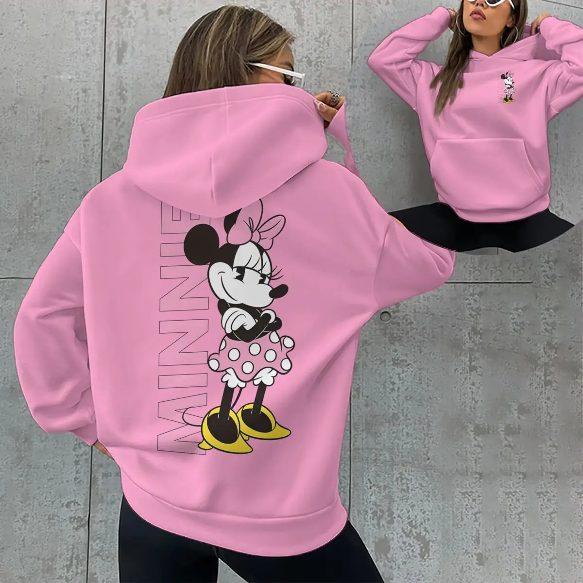 

Cute Minnie Mouse Top Hoody Harajuku Fashion Streetwear New "MINNIE" Letter Hoodies Women Cartoon Minnie Mouse Hoodie