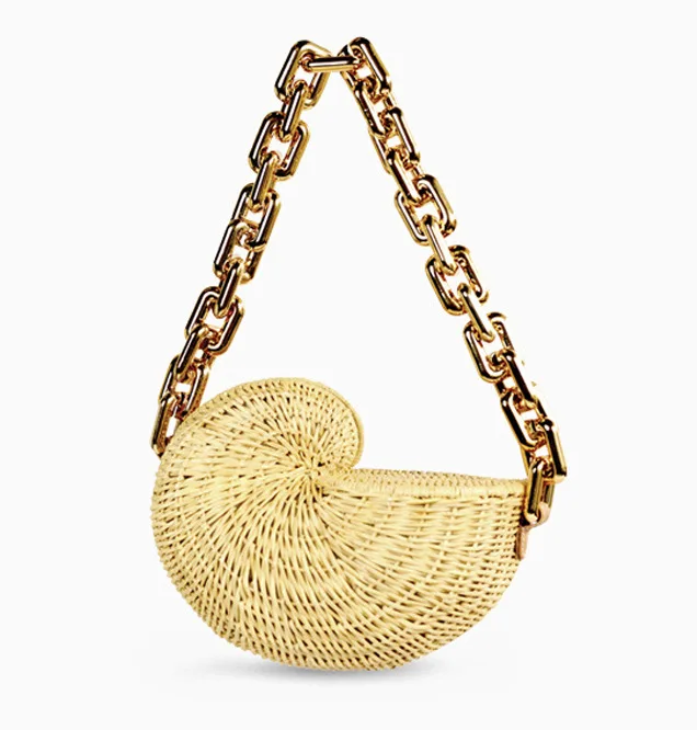 Customized Woven Crossbody Bags Casual Portable Women Basket Straw Rattan Bag Women Conch wrapped shells Vintage Straw Handbag