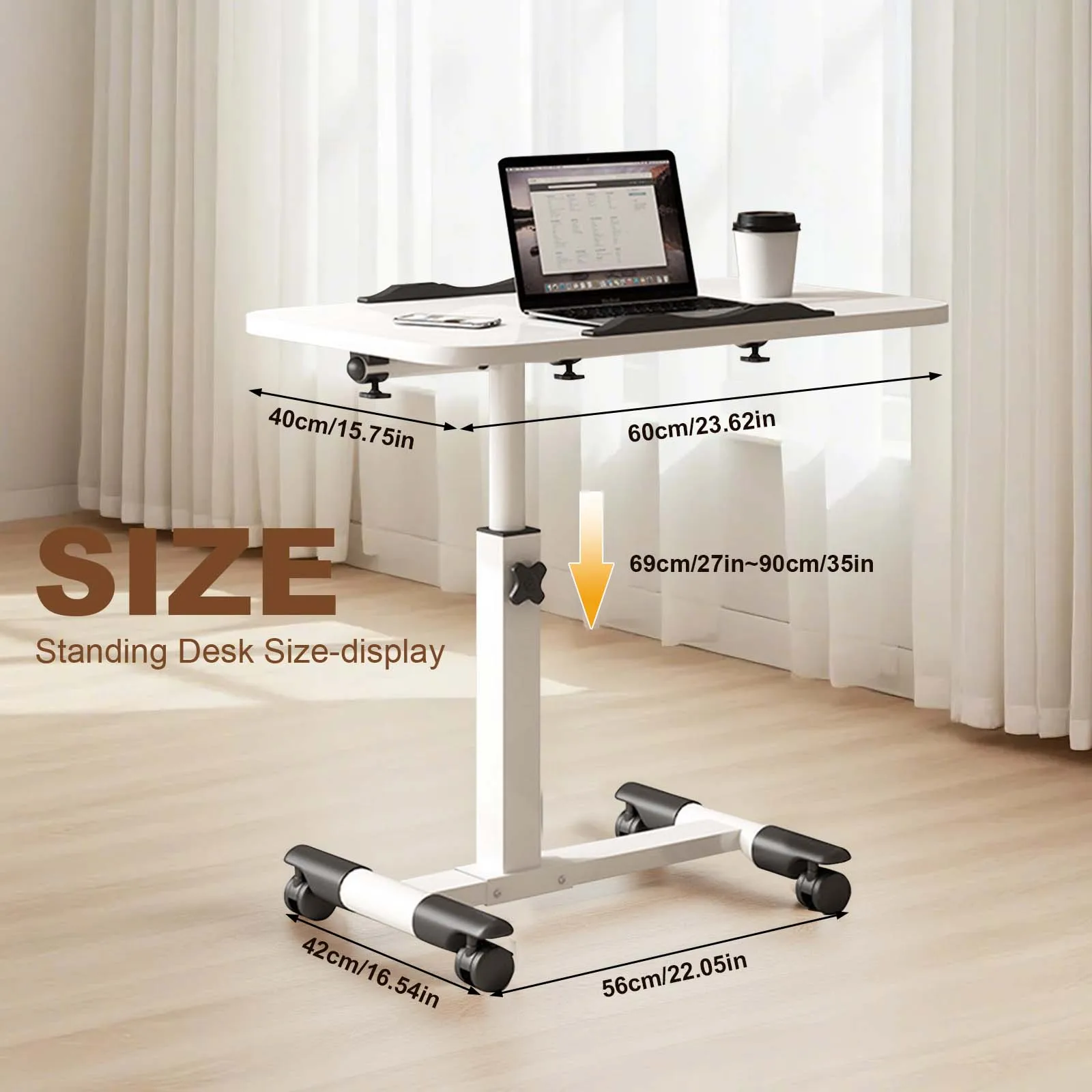 Overbed Table with Wheels Adjustable Height, Foldable Side Table, Rolling Table Standing Desk Potable Laptop Desk Computer Workstations for Home Office