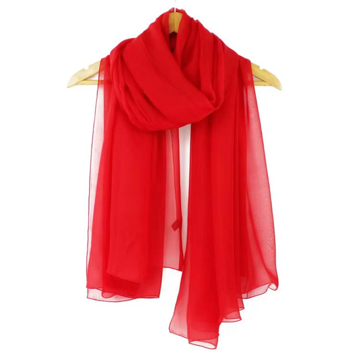 Women\'s solid color bright red ultra-thin, soft and breathable, elegant and silky scarf suitable for holiday gatherings, etc