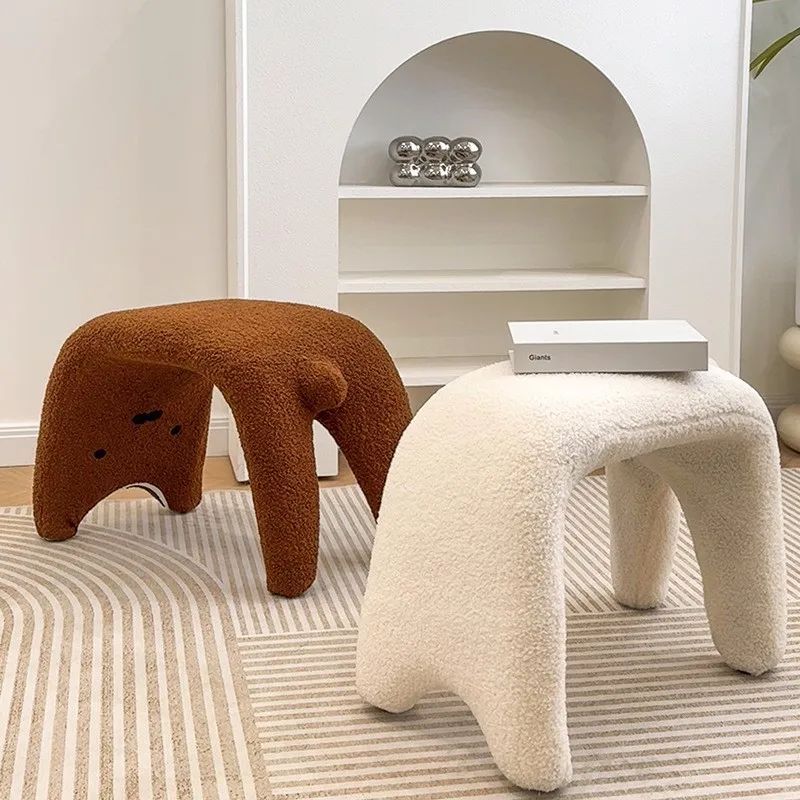 Shoe Changing Stool Home Entrance  Small Entrance Sofa Stool Lamb Wool Dressing And Makeup Footrest Ottoman New