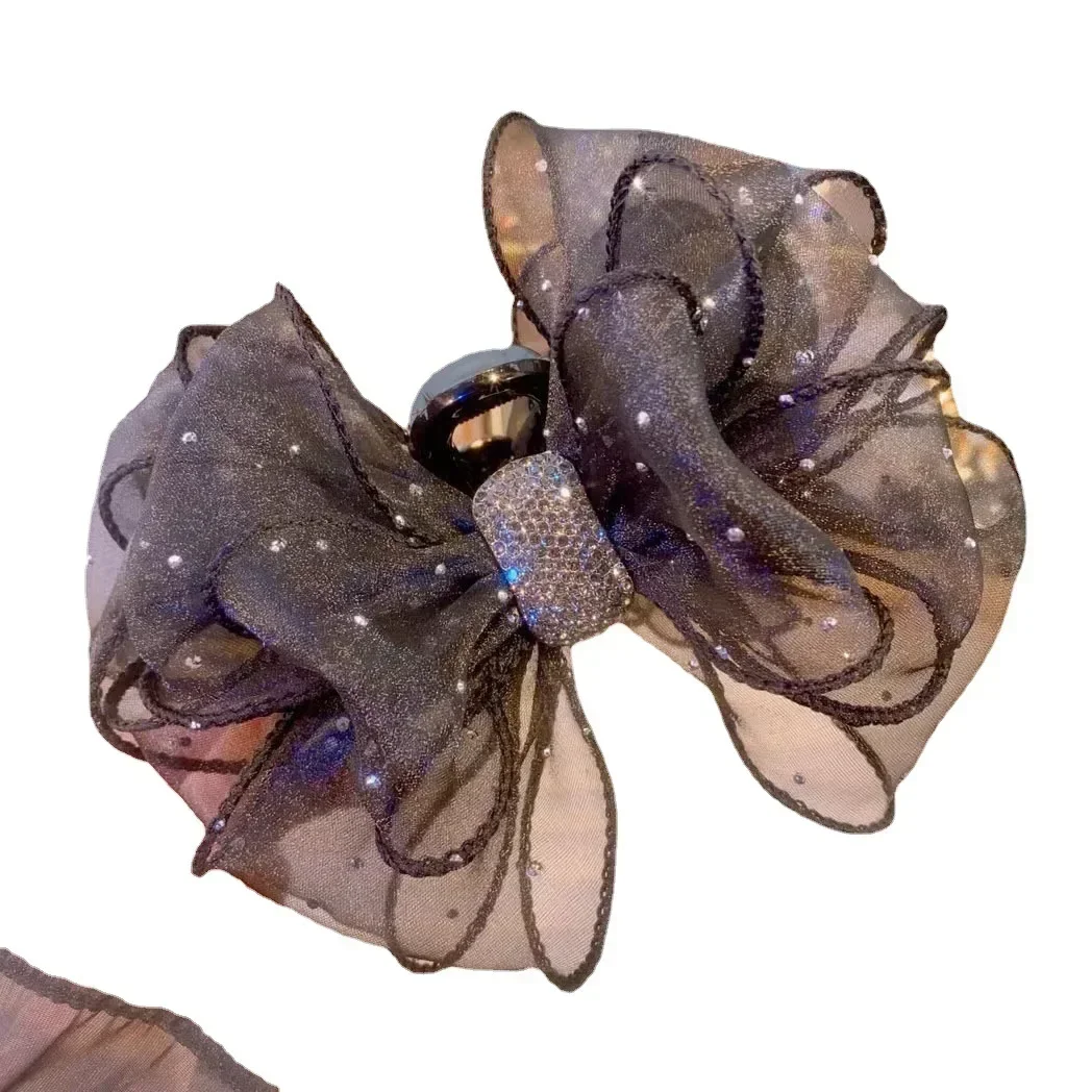 Siatkowa koronkowa słodka kokardka pazur do włosów geometryczny motyl klamra do włosów dziewczyny Vintage elegancka spinka w kształcie kraba opaska do włosów akcesoria do spinek nowość — zdjęcie 2