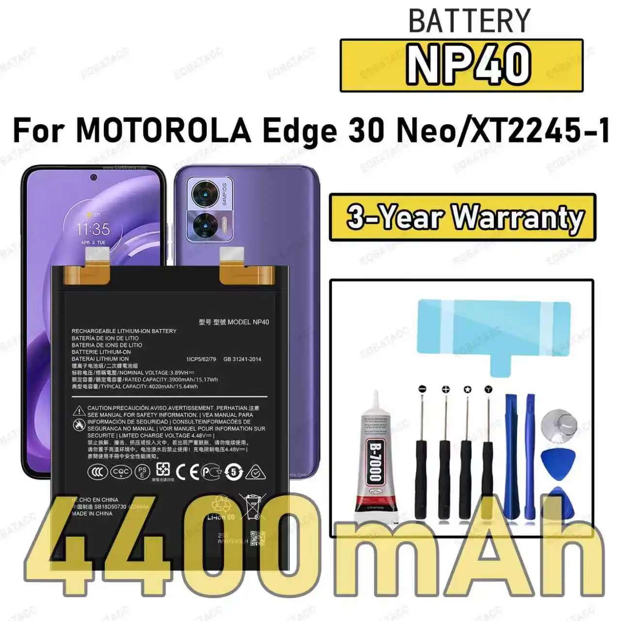 

100% New High Quality NP40 Battery For MOTOROLA MOTO EDGE 30 Neo/edge 30 neo/XT2245-1 Replacement Battery Bateria+Free Tools