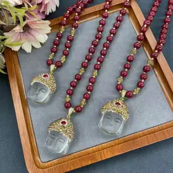 Glazed Buddha necklace color retention electroplating inlaid Czech diamonds handmade design Internet celebrity fashion style