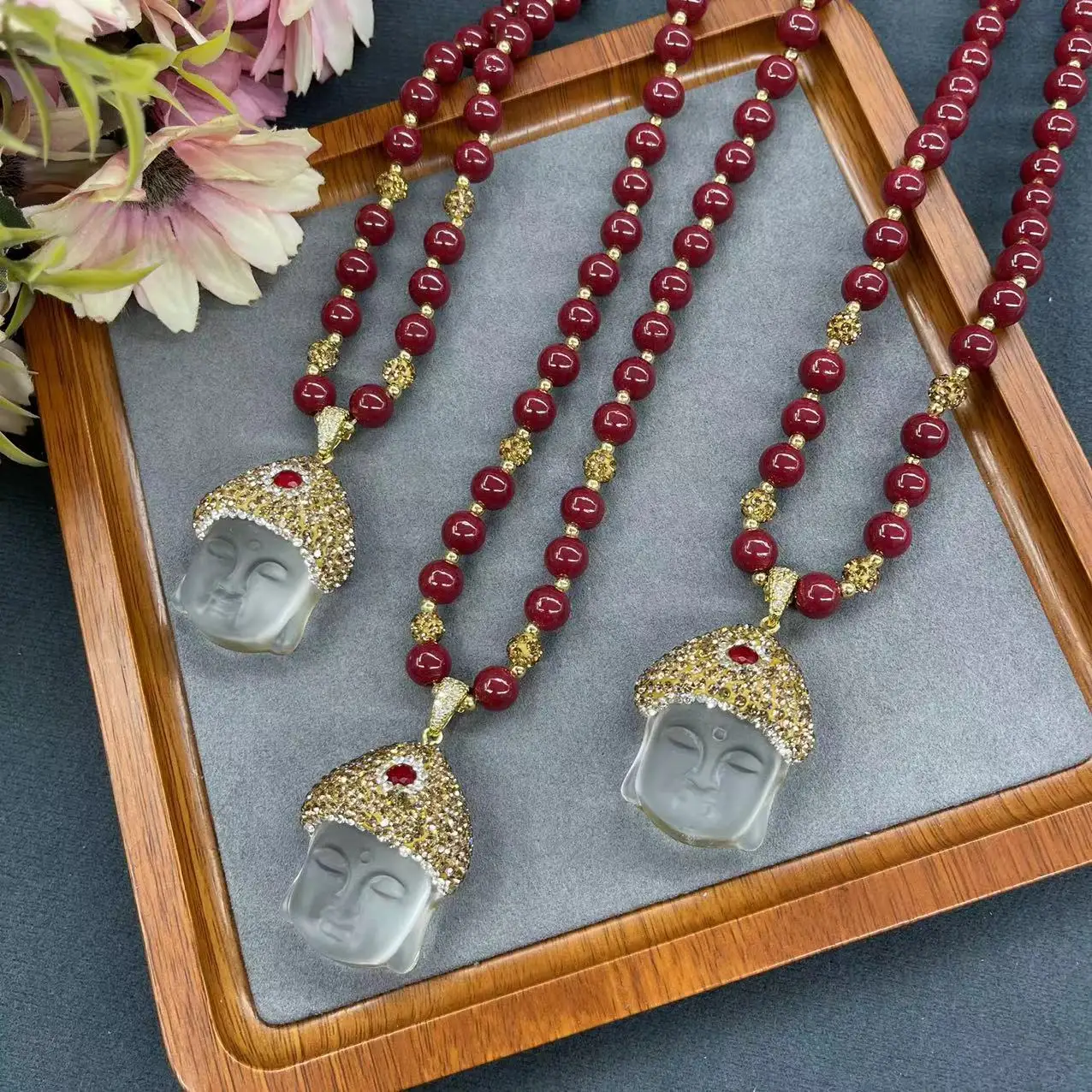 Glazed Buddha necklace color retention electroplating inlaid Czech diamonds handmade design Internet celebrity fashion style