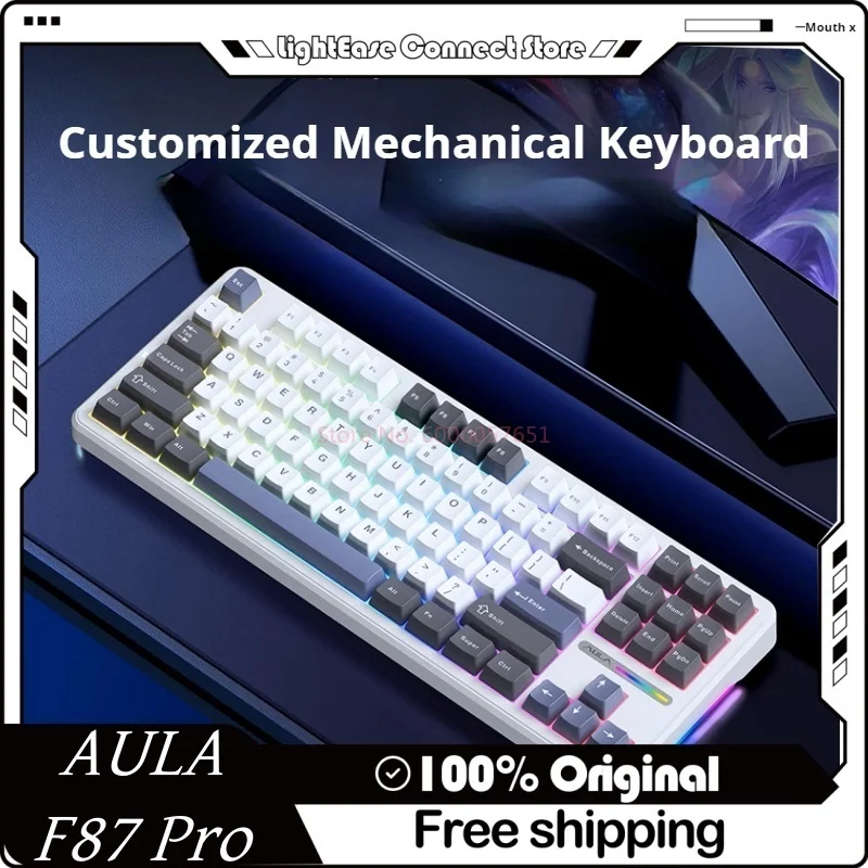 Aula F87pro Mechanical Keyboard 87key 2.4g Wireless Bluetooth Tri-Mode Pbt Keycaps Hot Plug Rgb Office Esports Game Keyboard