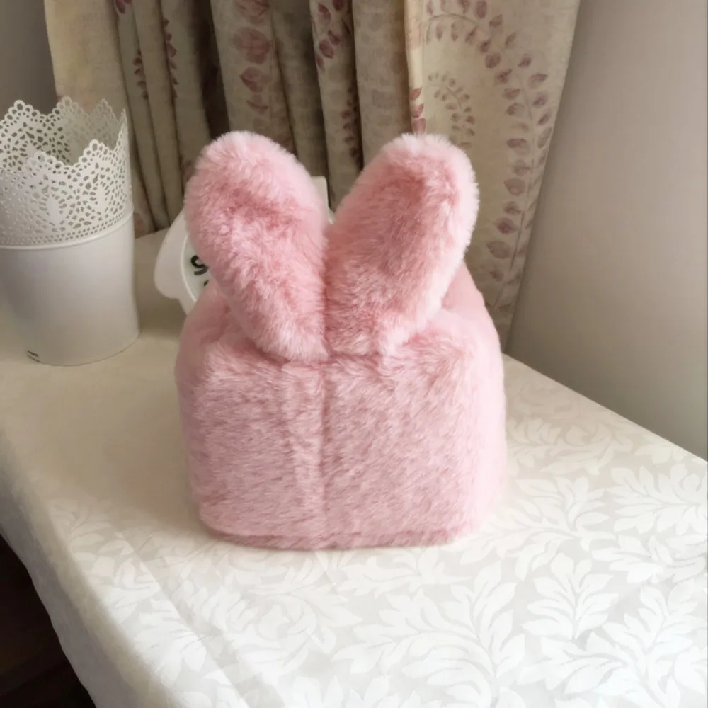 1pc Tissue Cover Cute Pink Plush Rabbit Tissues Storage Box Home Decoration Toilet Paper Holder Napkin Case