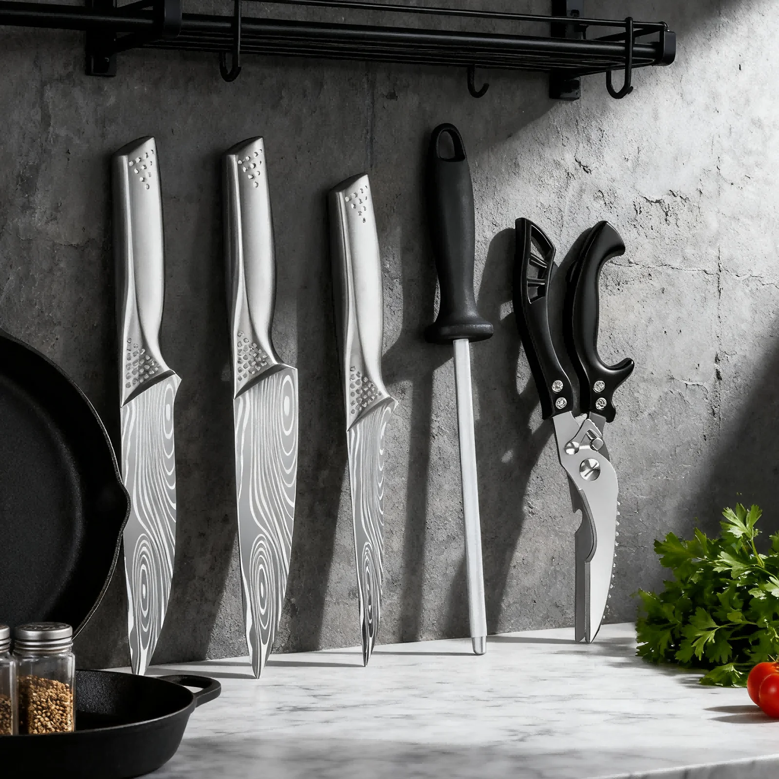 Set di coltelli da cuoco giapponese da 3-5 pezzi - Coltelli per carne da macellaio di Damasco, manico ergonomico Full Tang Super Sharp