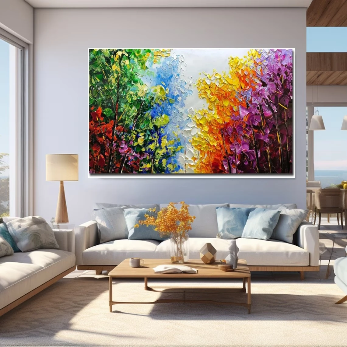 Modern Abstract Oil Painting on Canvas Hand Painted Thick Oil Picture Artwork for Living Room Bedroom Wall Decor Palette Knife