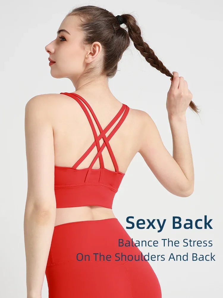 Summer Sexy Women Fitness Sports Bra High Intensity Elasticity Cross Back Shockproof Breathable Running Leisure Outdoor Yoga Top