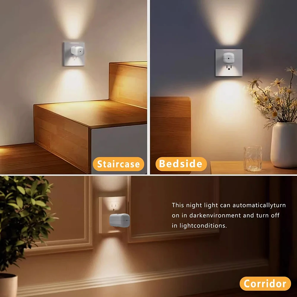 Mini LED Night Light EU/US Plug-In Wall Socket Lamp with Twilight Sensor Energy Saving Wall Lamp for Bedroom Bathroom