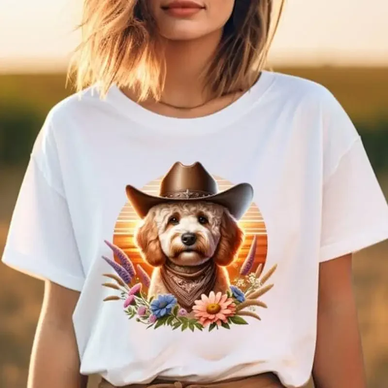 Cockapoo T Shirt Western Style Cute Cowboy Holiday Dog Walking