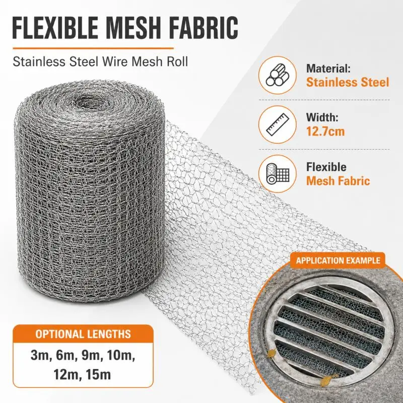 Stainlesss Steel Wire Mesh for Mice Control Insect Proof Garden Netting Gaps Blocker Flexible Hole Fill Mesh Squirrel Repeller