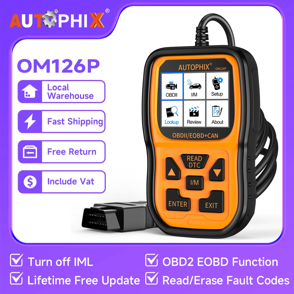 Autophix-herramienta de diagnóstico de coche OM126P EOBD OBD2, lector de código, transmisión de datos en vivo, búsqueda DTC, escáner automático OBD2