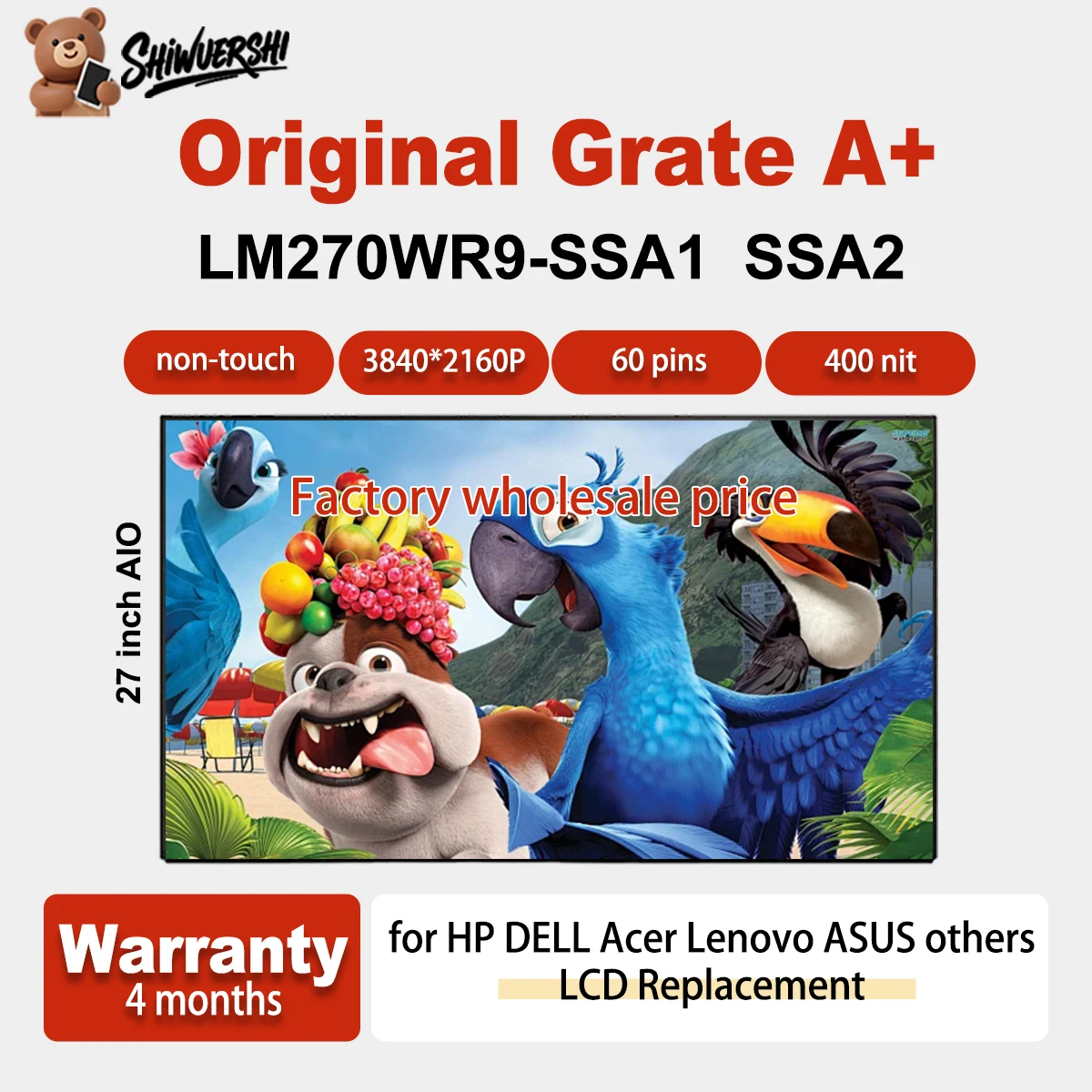 

Original new LM270WR9 SSA1 SSZ1 SSA2 27 inch IPS 30Pins UHD For HP Acer ASUS Dell Lenovo AIO LCD Screen Display