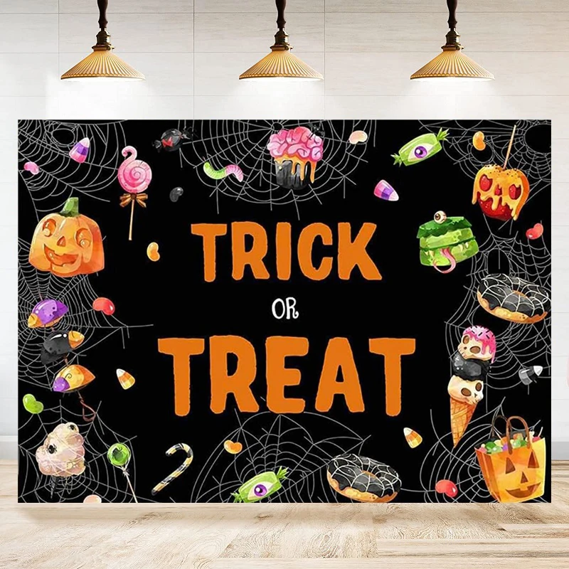 Photography Backdrops Pumpkin Spider Web Dessert Candy Halloween Black Party Backgrounds Birthday Decorations Banner