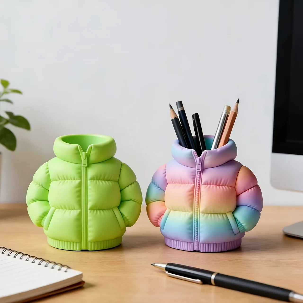 Down jacket 3D printed pen holder, suitable for study, office, home, dormitory, back-to-school season, Christmas gifts