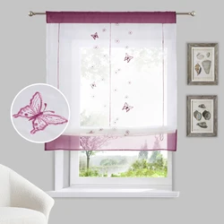 Butterfly Embroidered Short Curtain For Kitchen Romantic Roman Length Liftable Tie Cafe Hotel 1pcs Rod Pocket JS162C