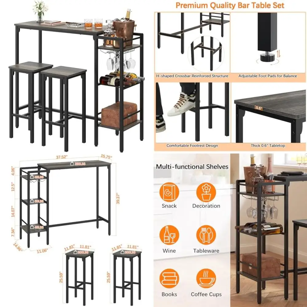 

Compact Kitchen Dining Set with Storage for Small Spaces: 2-Person Table and Chairs