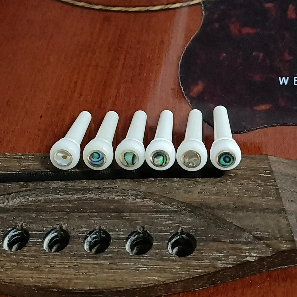 6 Pcs Acoustic Guitar Bridge Pin Guitar Strings Nail Solid  Pure Bone  With Guitar Bridge Pin Puller