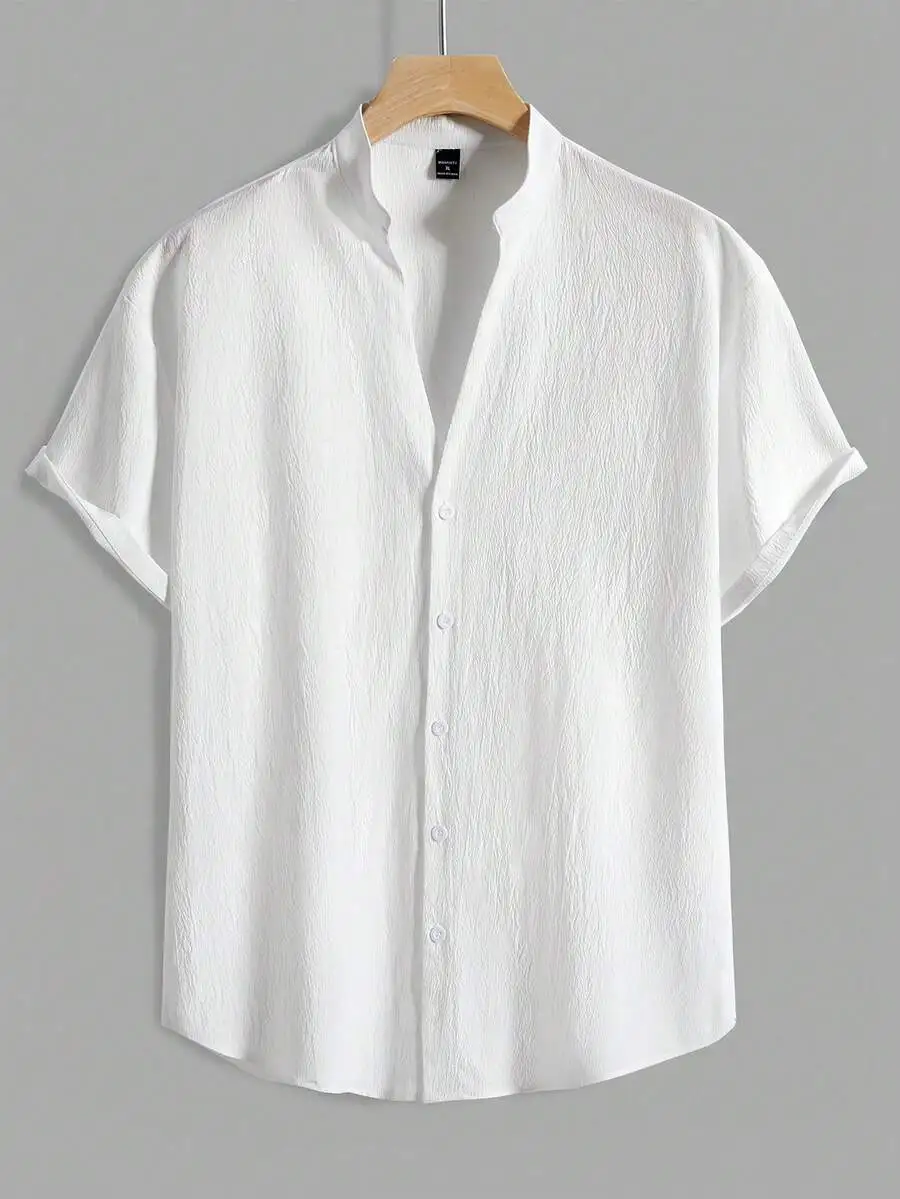 

Мужская рубашка с коротким рукавом, однотонная, минималистичная, на пуговицах, для летнего повседневного образа