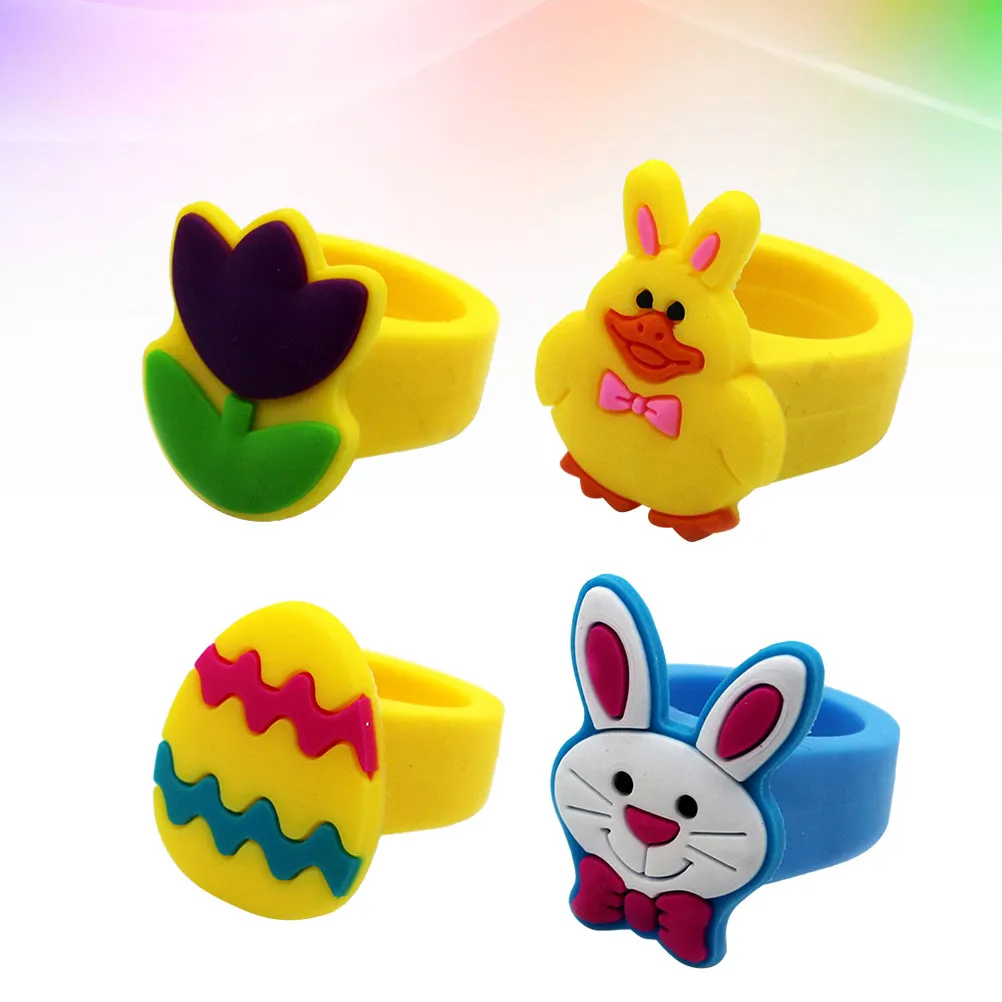 

10Pcs PVC Cartoon Rings Colorful Jewelry Kids Girls Party Favors Dress Up Accessories Children's Rings Girls Jewelry for Kids