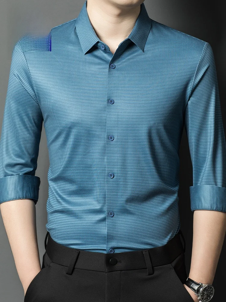 

Мужская рубашка Rn Luxury Plaid Long Sleeve, деловая повседневная, для мужчин среднего возраста, износостойкая, приятная к телу, весна-осень