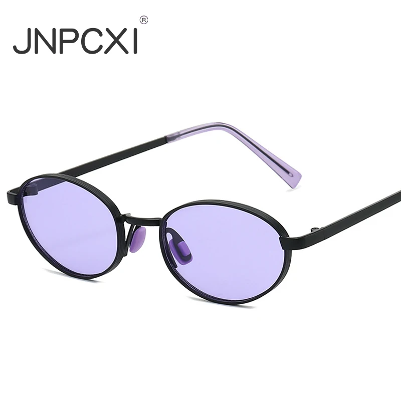 JNPCXI Retro Ovale Metall-Sonnenbrille für Damen, Modische Bonbonfarben, UV400-Schutz, Trendige Punk-Sonnenbrille für Herren