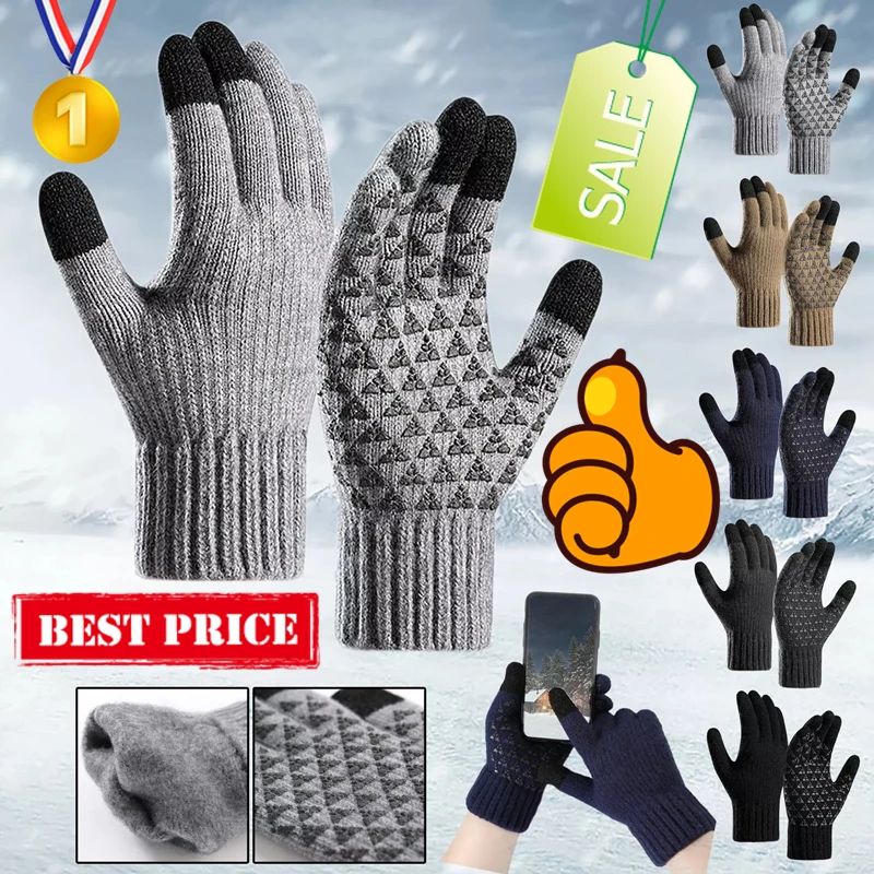 Winter Gloves Women Men Warm Winter Touch Screen Gloves Stretch Classical Knit Mittens Full Finger Outdoor Cycling Driving Glove