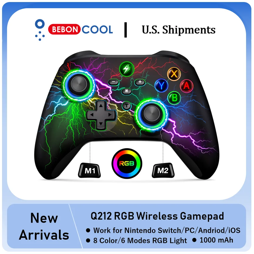 BEBONCOOL Q212 RGB Gamepad Wireless RGB Pro Controller, Compatible with Nintendo Switch Lite/Switch Oled/PC/iOS/Android