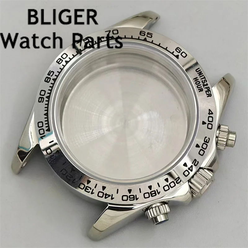 BLIGER 39mm argento oro rosa oro VK63 cassa vetro zaffiro cornice fissa Fit VK63 VK64 movimento al quarzo parti di ricambio dell'orologio