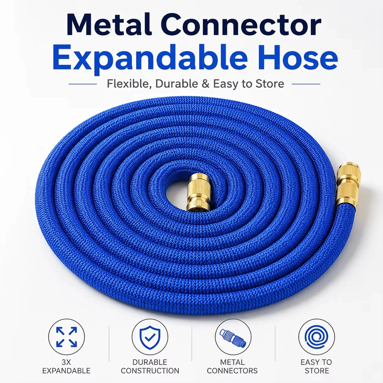 Expandable Garden Hose 3X Flexible Metal Connector Water Hose for Car Wash Garden Cleaning Spray Nozzle