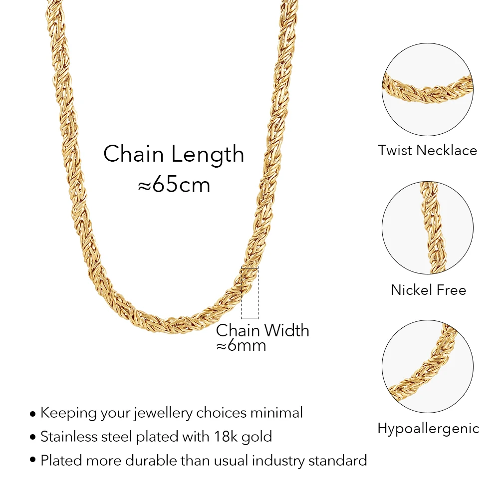 ENFASHION Collares Para Mujer Braided Twist Necklace For Women's Stainless Steel 18k Gold Plated Jewelry Party Travel P243449